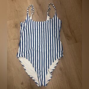 Women’s Blue and White Stripe One-Piece Swimsuit